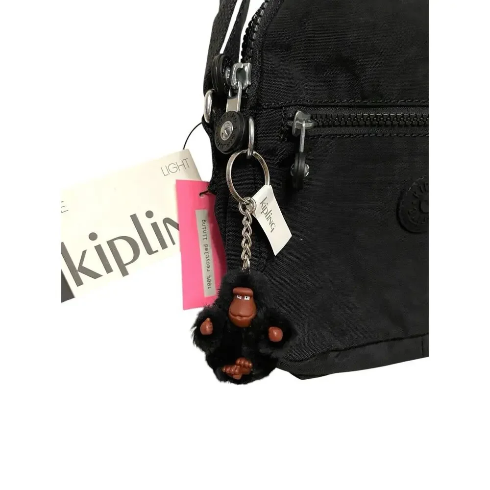 Kipling Keefe Crossbody Bag‎ Tonal Black Dual Compartments Travel Monkey NEW